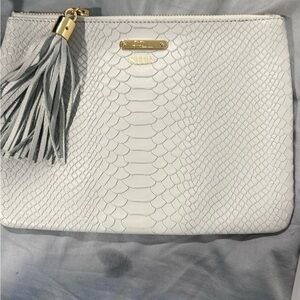 GiGi New York White Textured Clutch with Gray Tassel